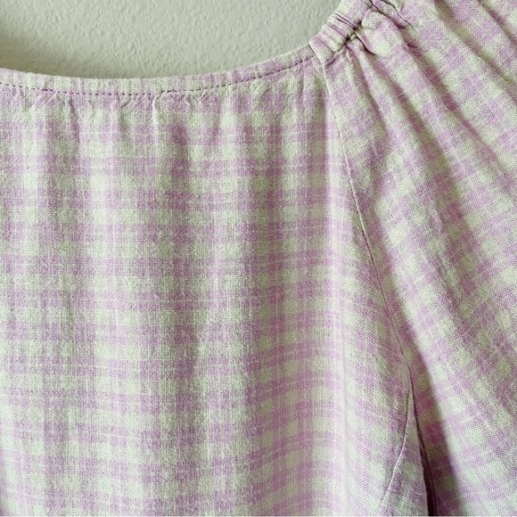 Madewell NEW Linen-Blend Puff Sleeve Plaid Button-Wrap Top Purple Size Small - Picture 11 of 14